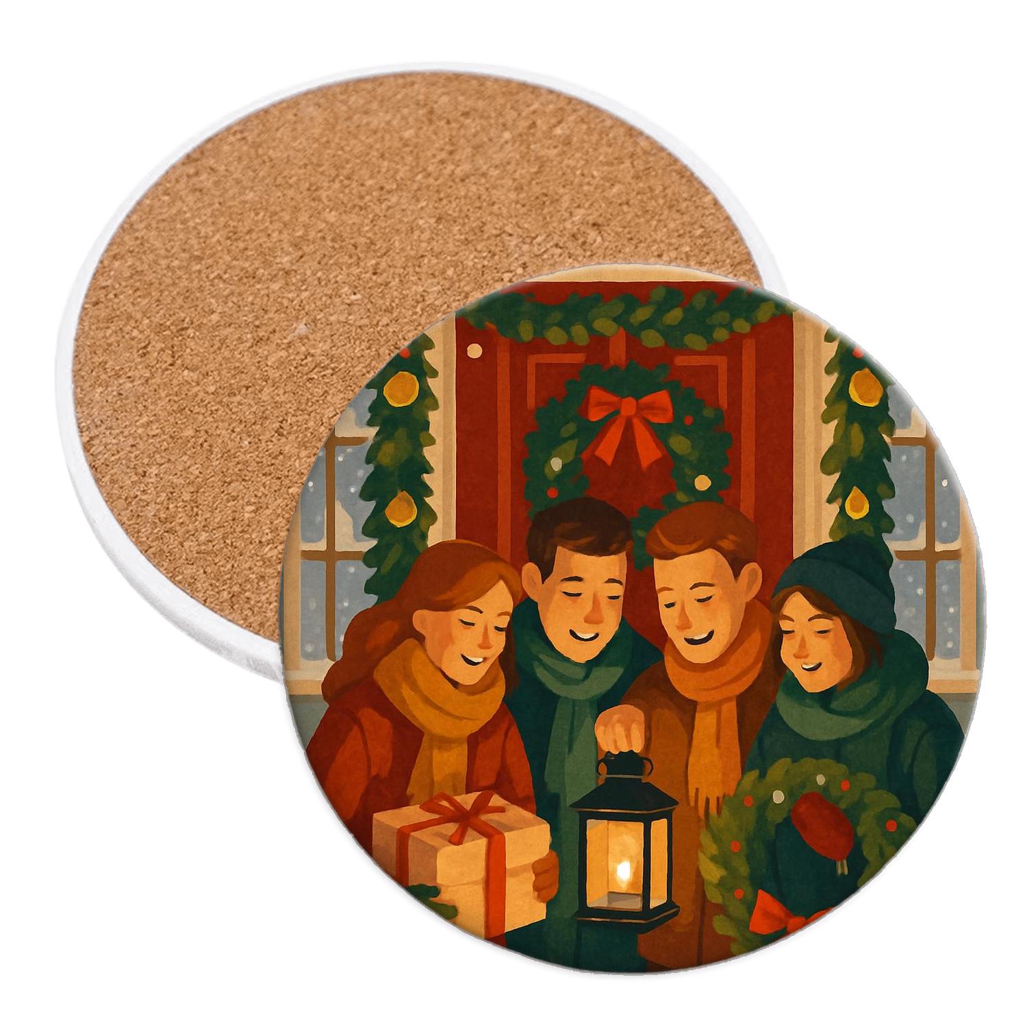 Holly Lantern Welcome wooden table coasters