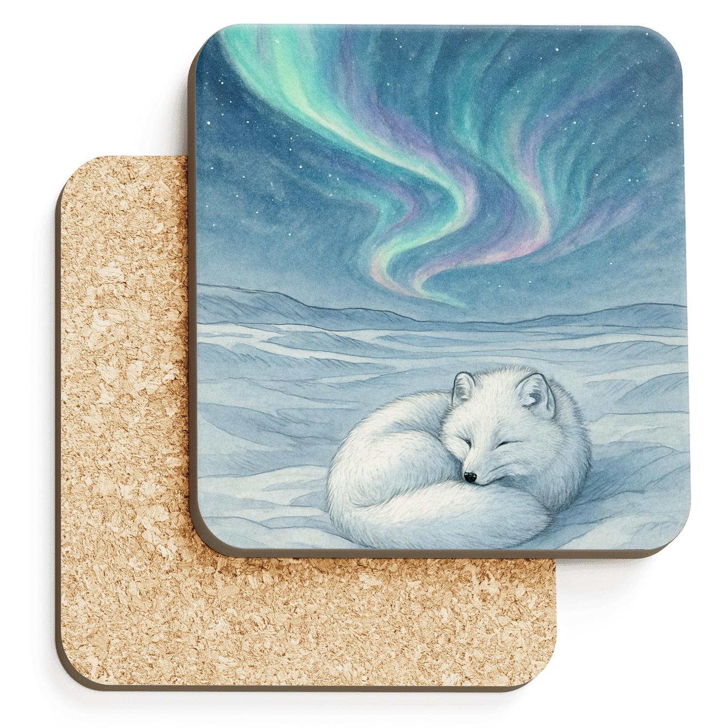 Aurora Arctic Fox Mirage custom engraved coasters
