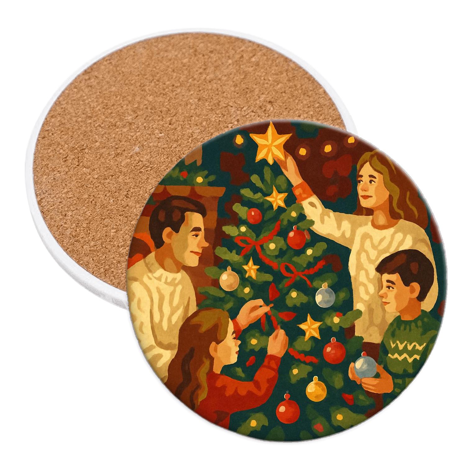 Starlit Tree Trimming Circle decorative beverage coasters