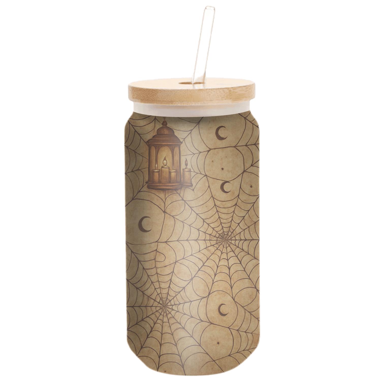 Sepia Haunted Parchment Lantern Cobweb Lattice textured glass