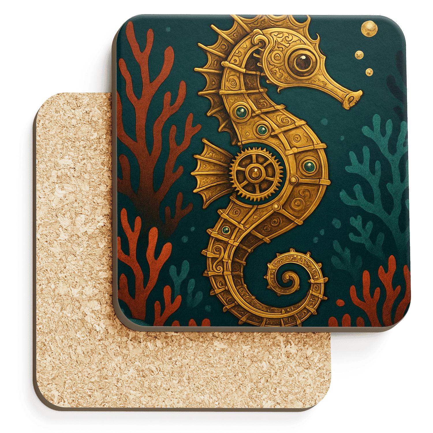 Clockwork Seahorse Garden cork coaster sets