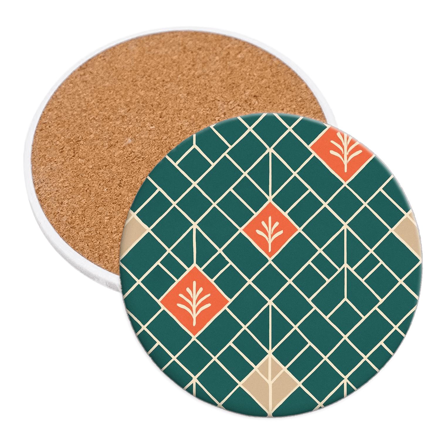 Interlocking Kite Mosaic With Palm Sprig Motifs absorbent drink coasters