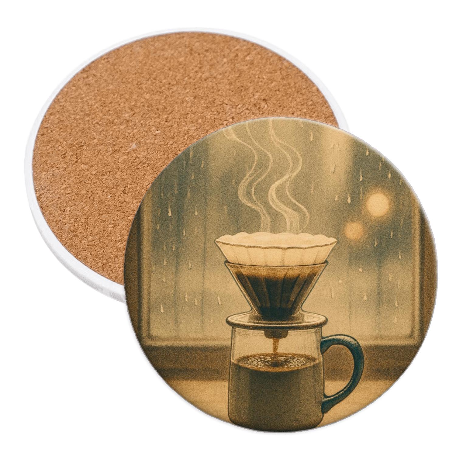 Café Window Rain And Pour Over decorative beverage coasters