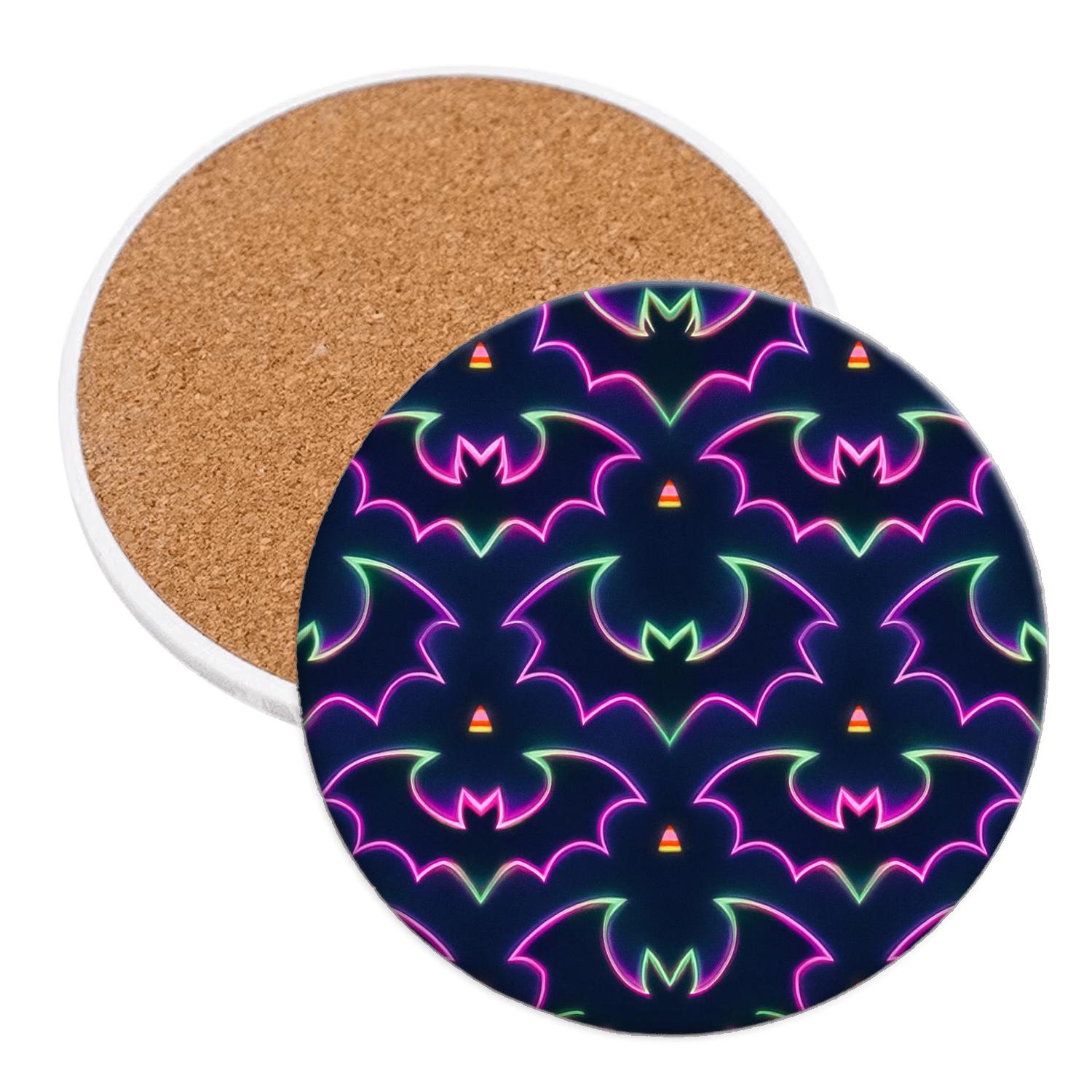 Neon Horror Carnival Bat Mirror Tiles coasters for home decor