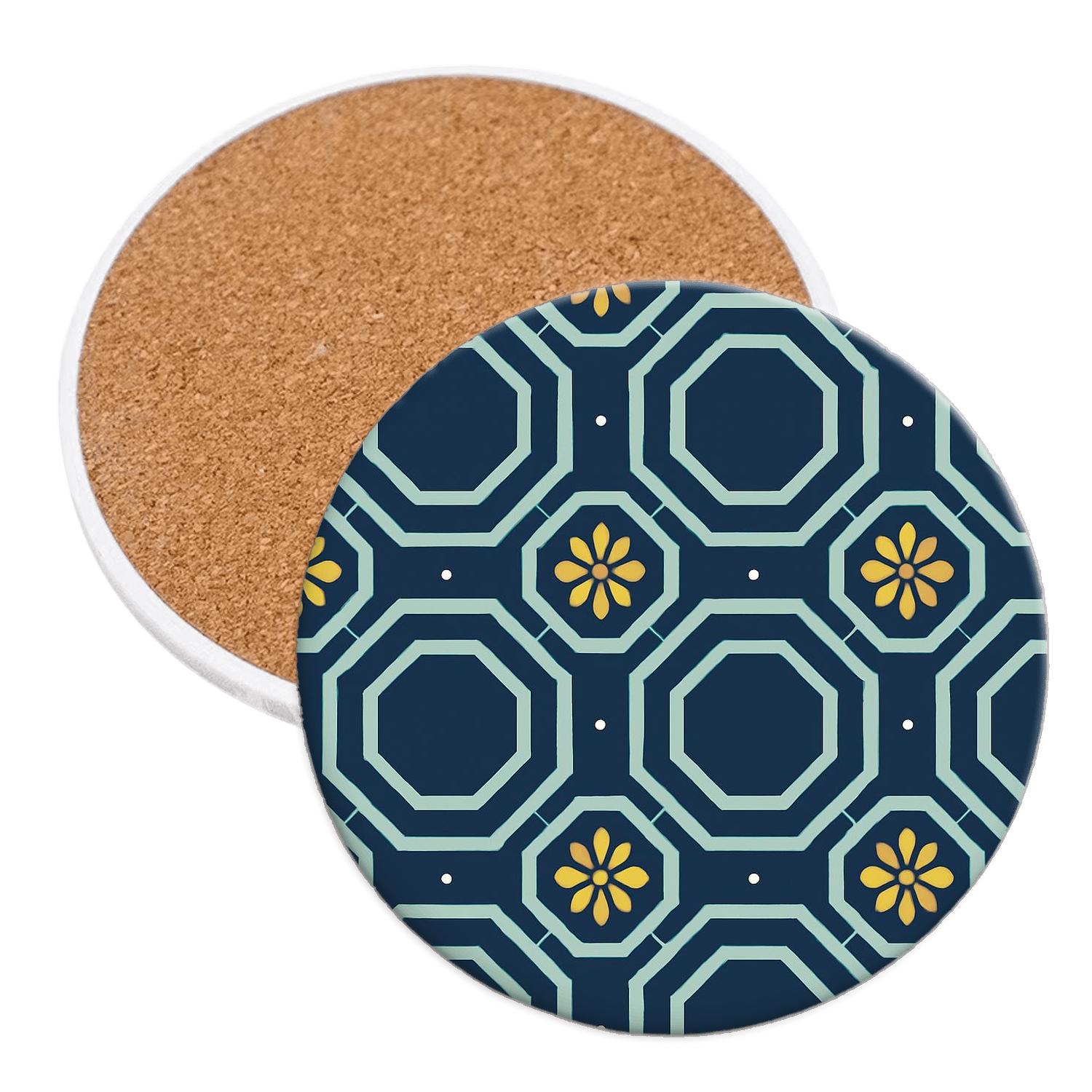 Concentric Octagon Lattice With Comet Petal Rosettes decorative beverage coasters