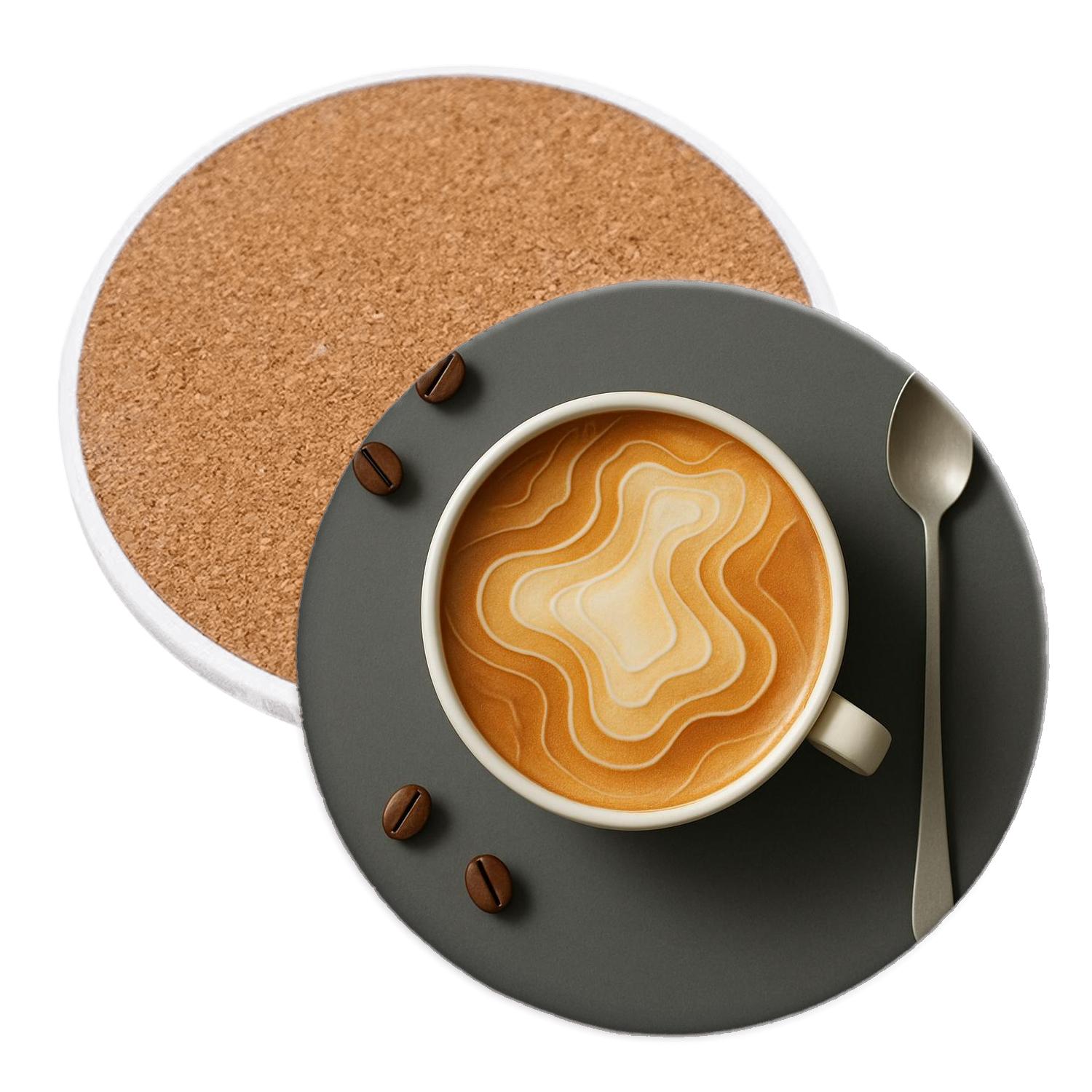 Latte Art Topography Map cork coaster sets
