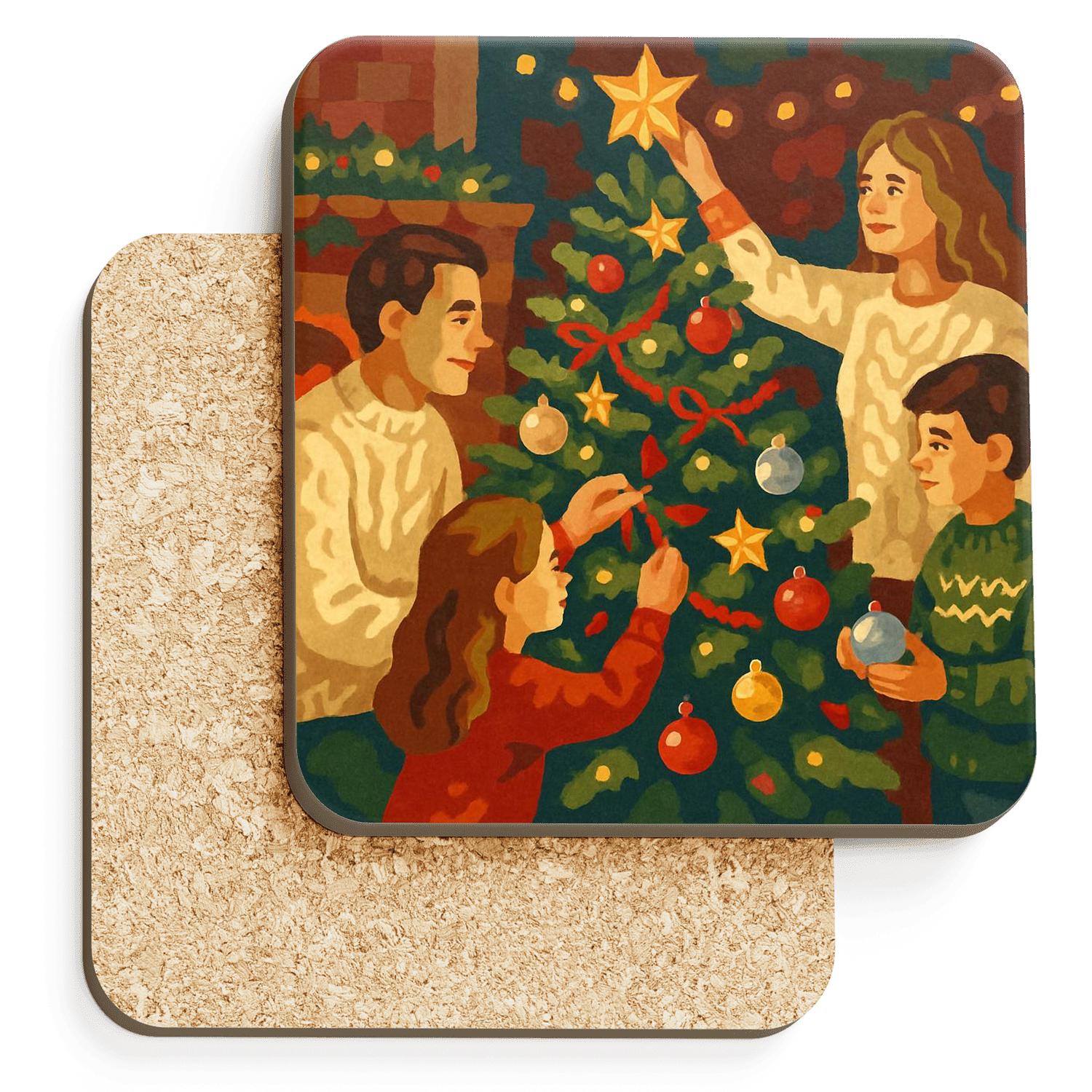 Starlit Tree Trimming Circle wooden table coasters