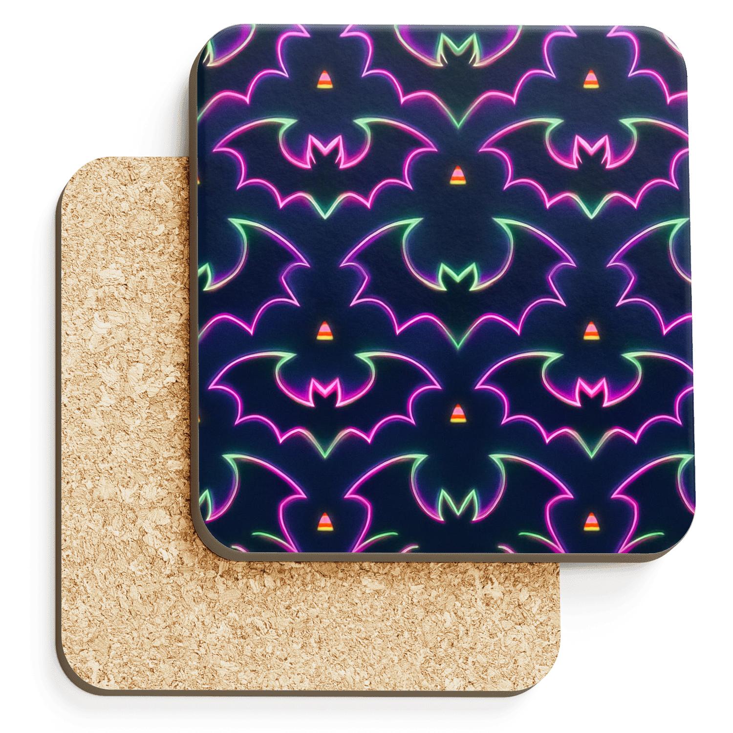 Neon Horror Carnival Bat Mirror Tiles wooden table coasters