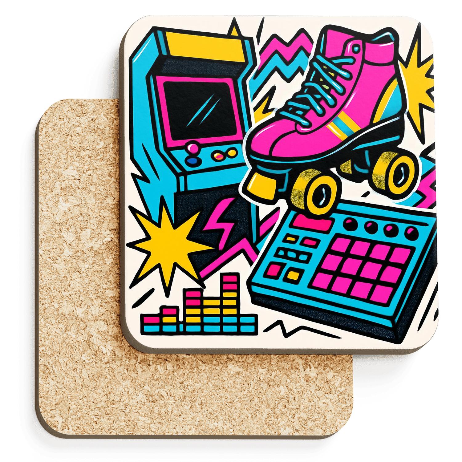 Future Funk Arcade Beat Collage absorbent drink coasters