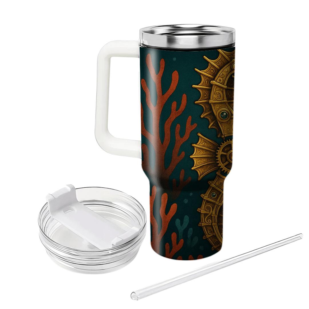 Clockwork Seahorse Garden tumblers with lids