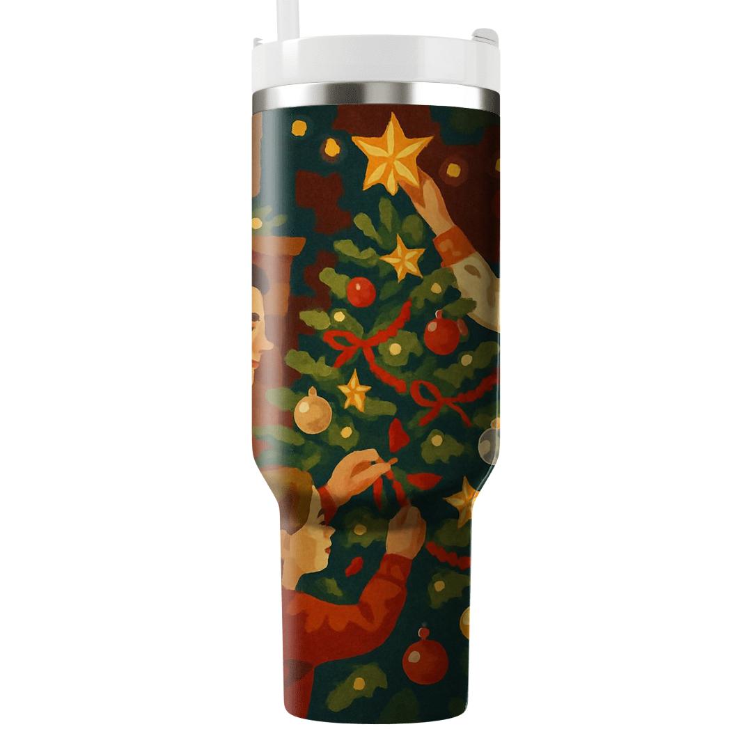 Starlit Tree Trimming Circle personalized tumblers