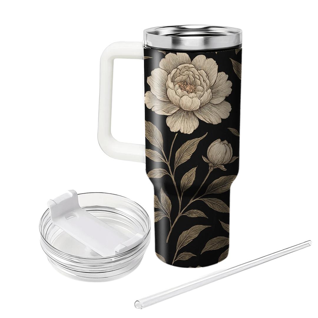 Midnight Peony Botanical Etching tumblers for gifts