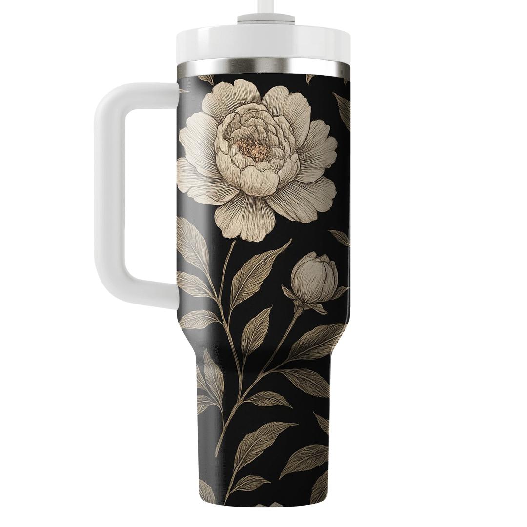 Midnight Peony Botanical Etching tumblers for gifts