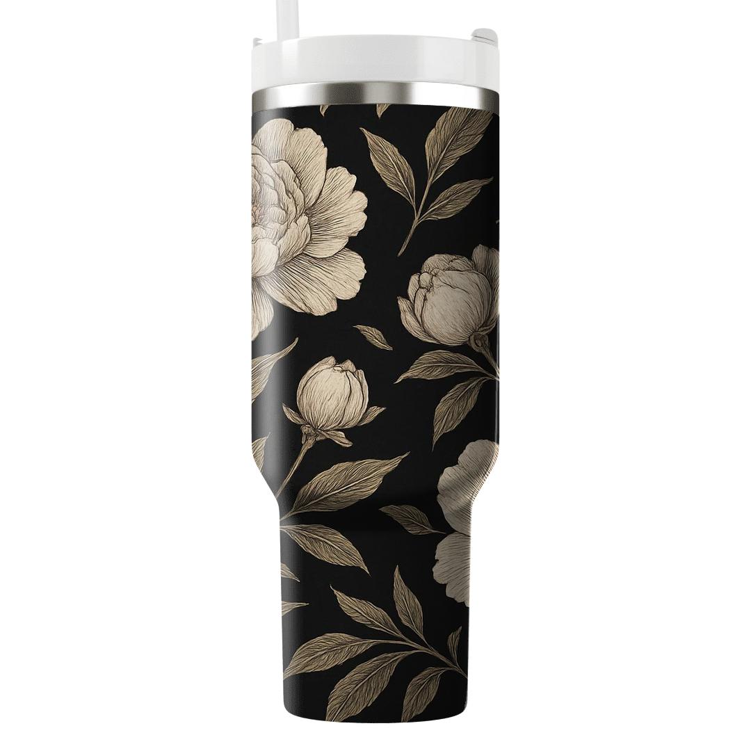 Midnight Peony Botanical Etching tumblers for gifts