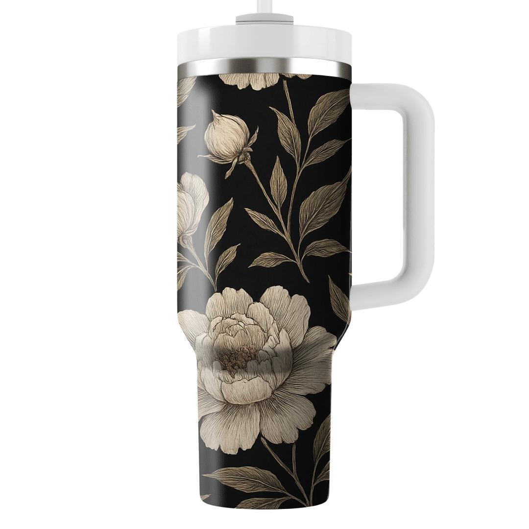 Midnight Peony Botanical Etching tumblers for gifts