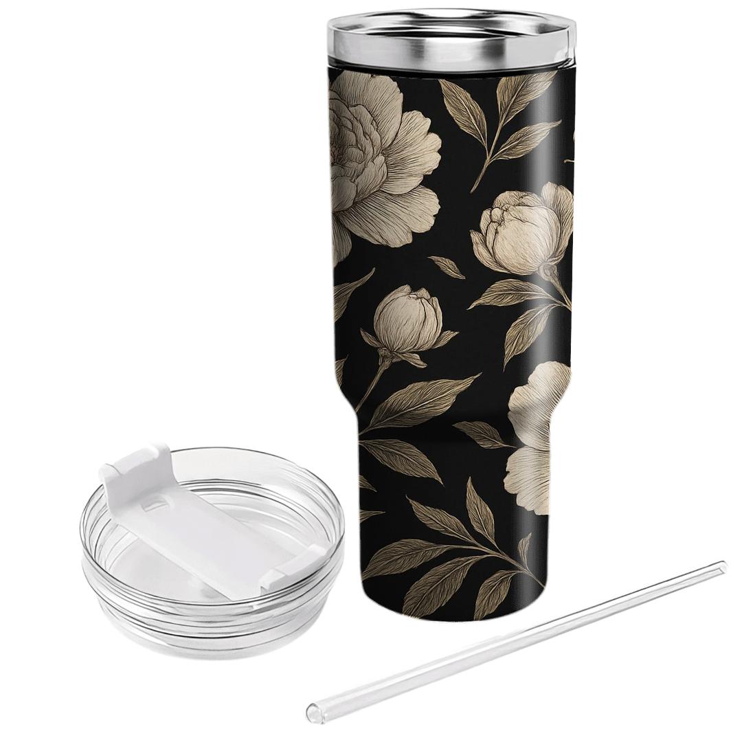Midnight Peony Botanical Etching tumblers for gifts