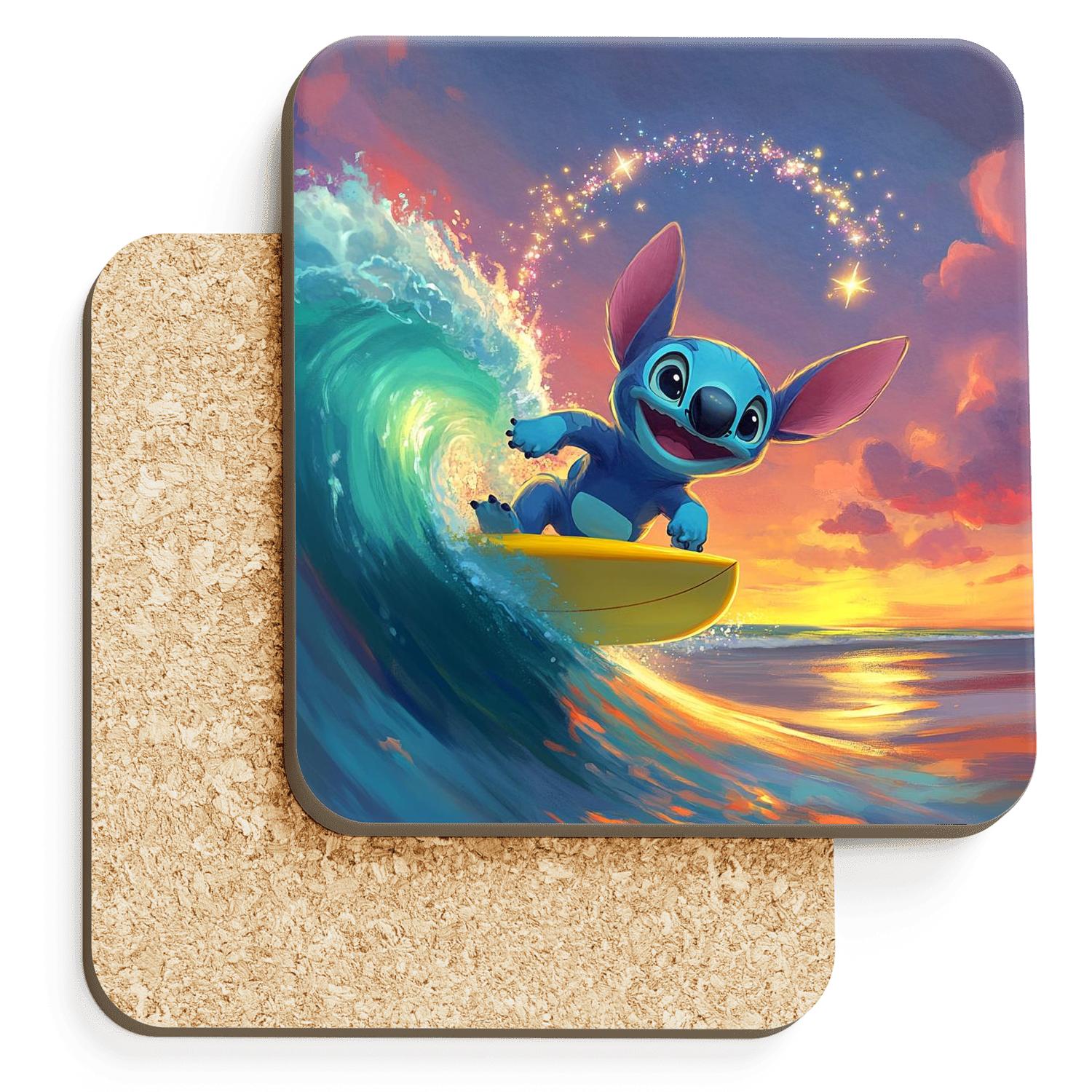 Stitch Cosmic Surf Lesson custom engraved coasters