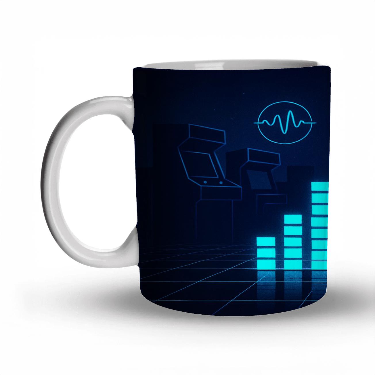 Neon Equalizer Arcade Night premium drinkware mugs
