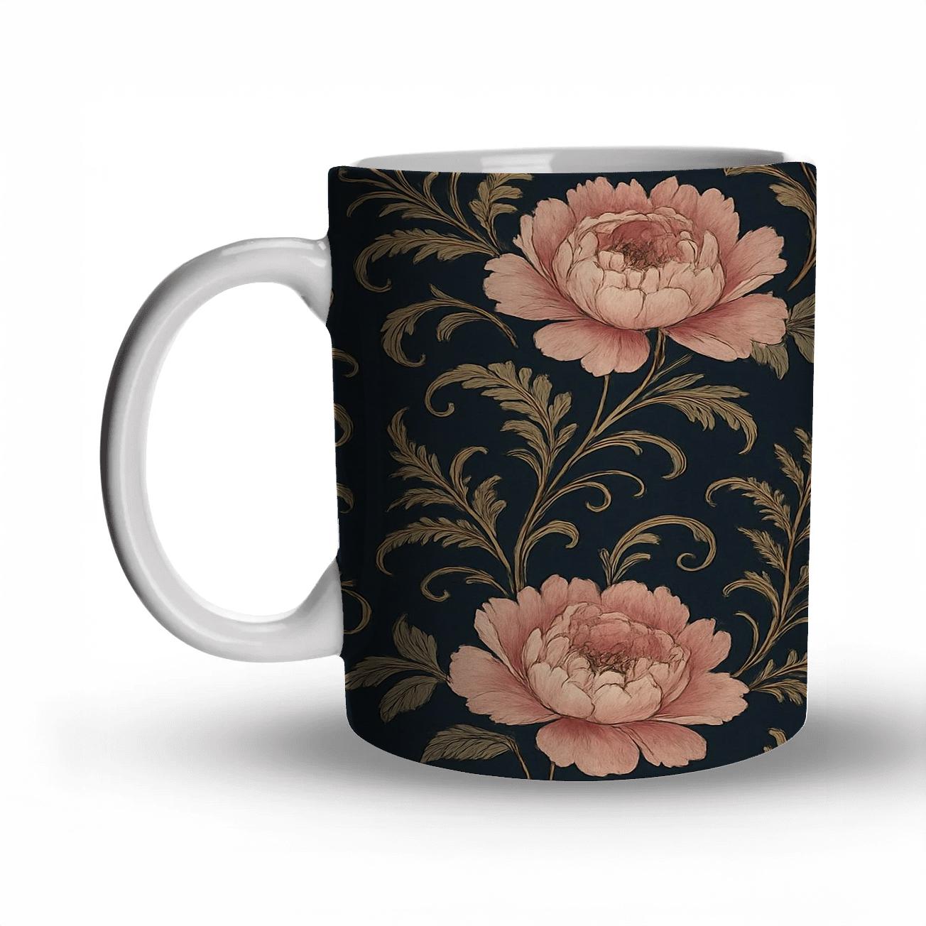 Midnight Peony And Fern Filigree premium drinkware mugs