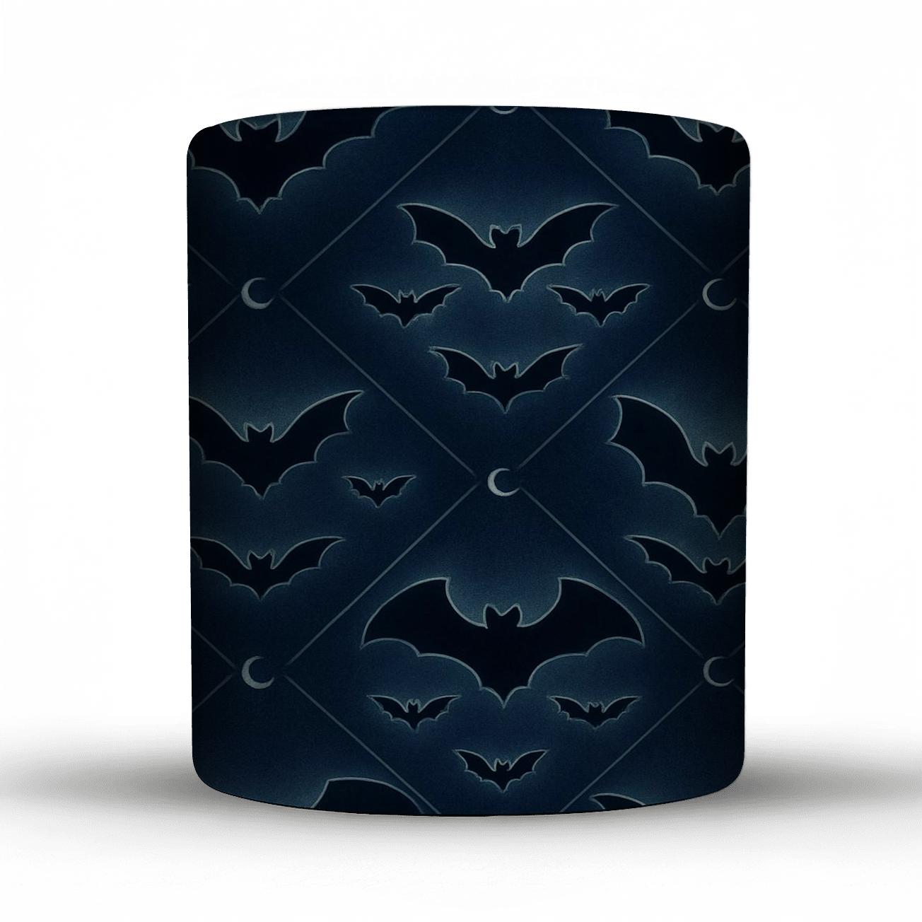 Moonlit Bat Mirror Lattice On Deep Navy Night novelty coffee mugs