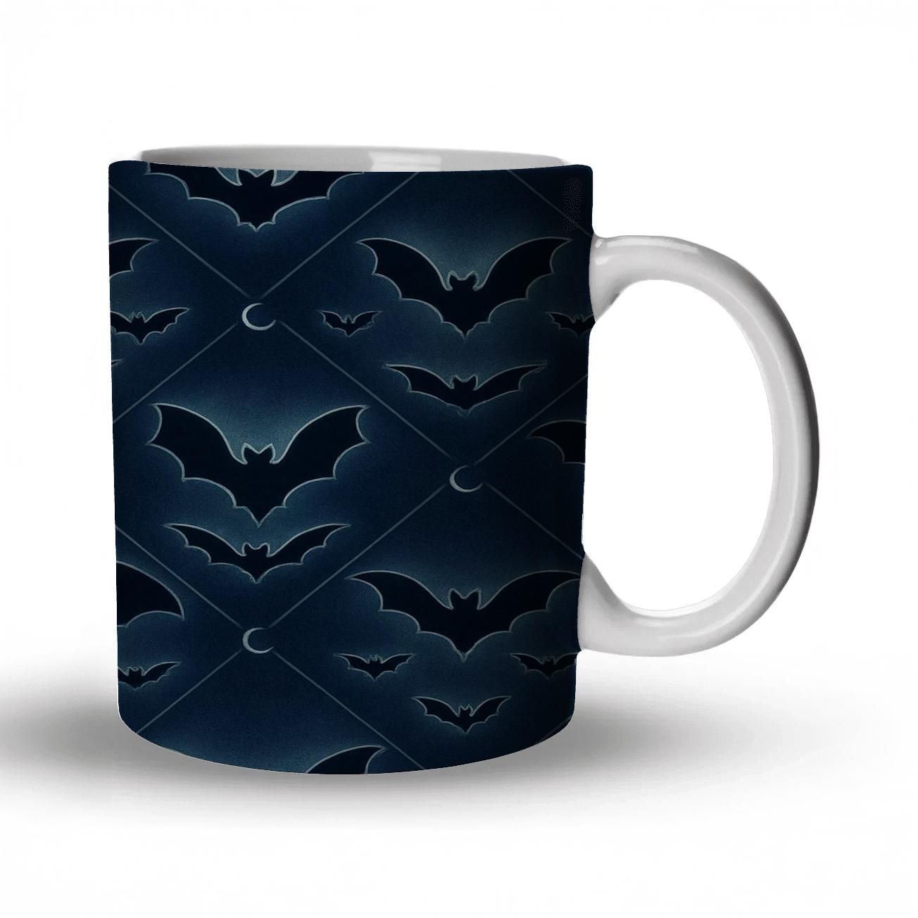 Moonlit Bat Mirror Lattice On Deep Navy Night novelty coffee mugs
