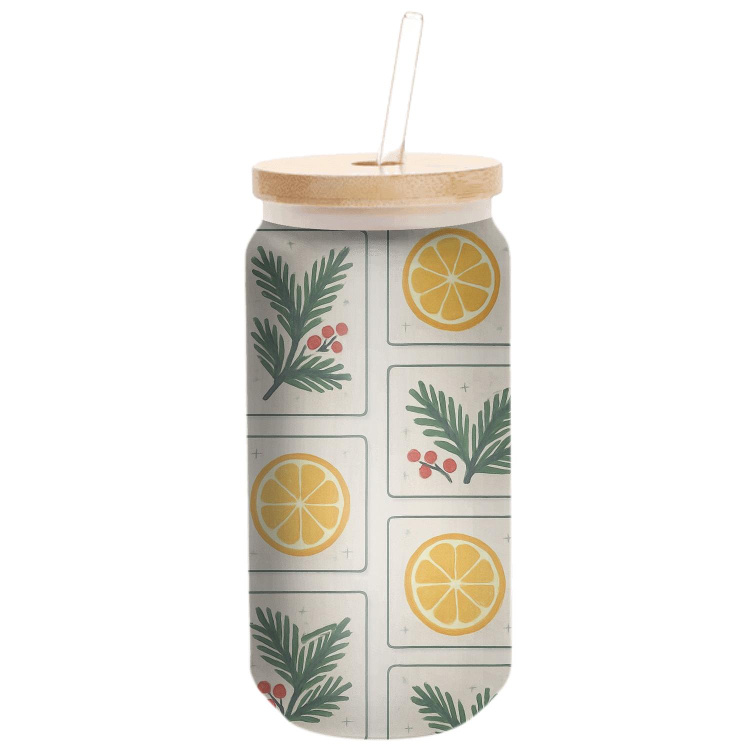 Winter Citrus And Evergreen Postcard Pattern glassware drinkware