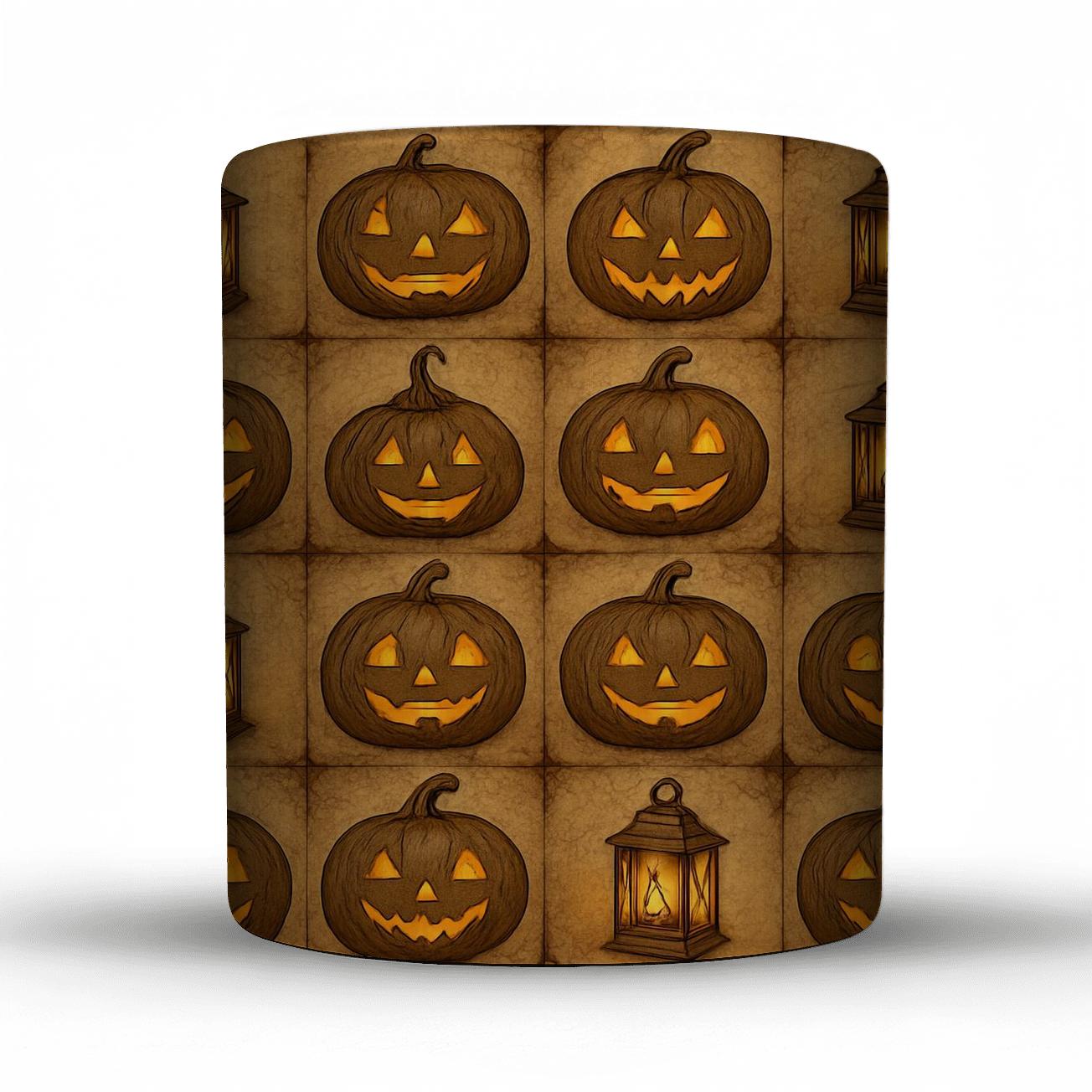 Sepia Parchment Jack O Lantern Grid With Distressed Lantern Glow ceramic coffee mugs