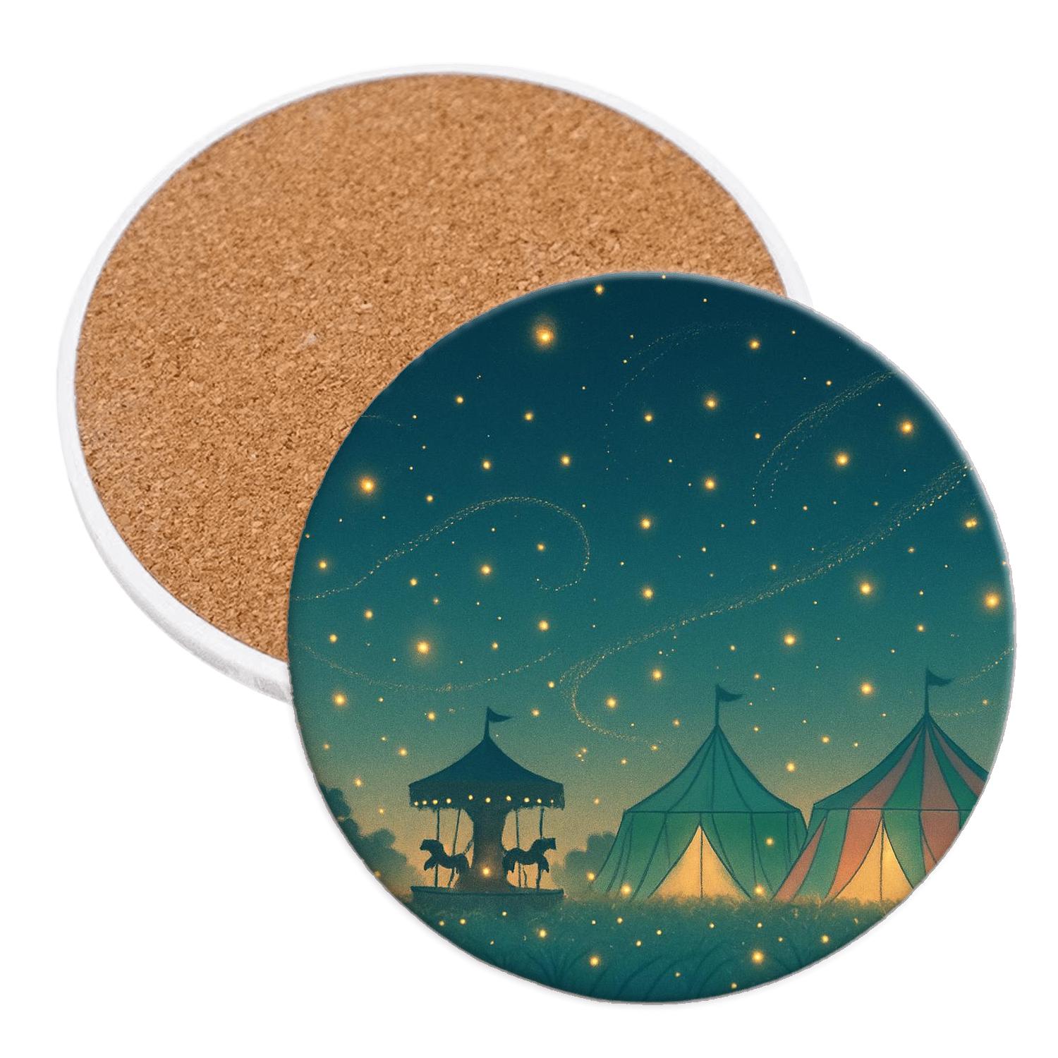 Midnight Summer Firefly Carnival wooden table coasters