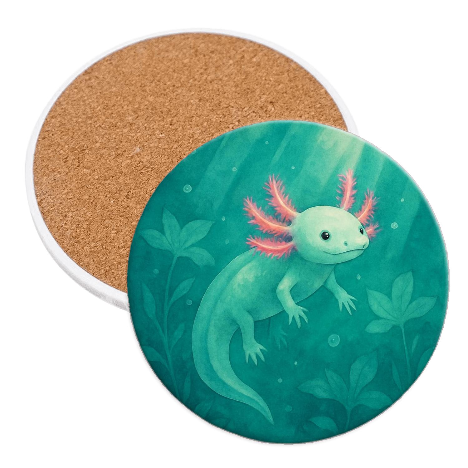Bioluminescent Axolotl Lagoon cork coaster sets