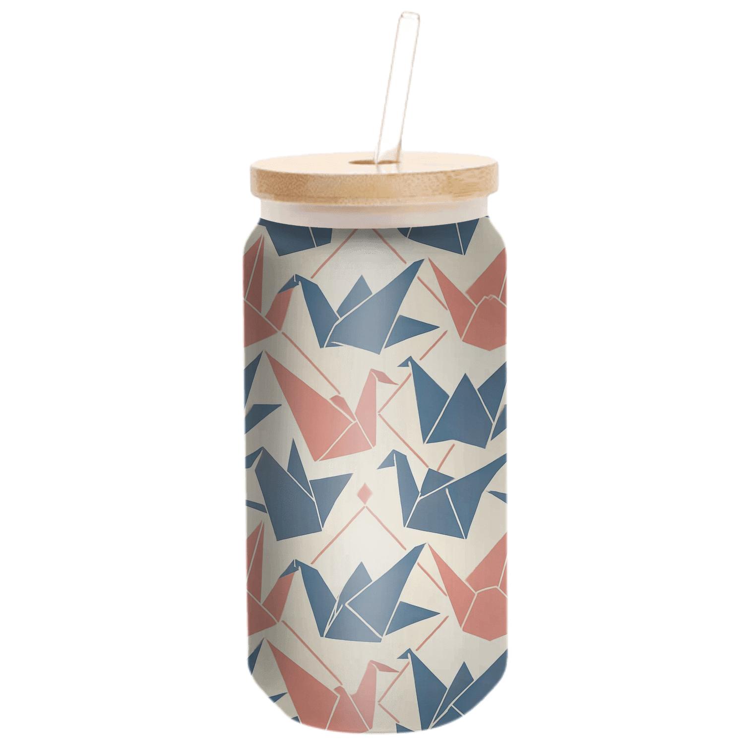 Origami Crane Lattice In Coral And Indigo glassware drinkware