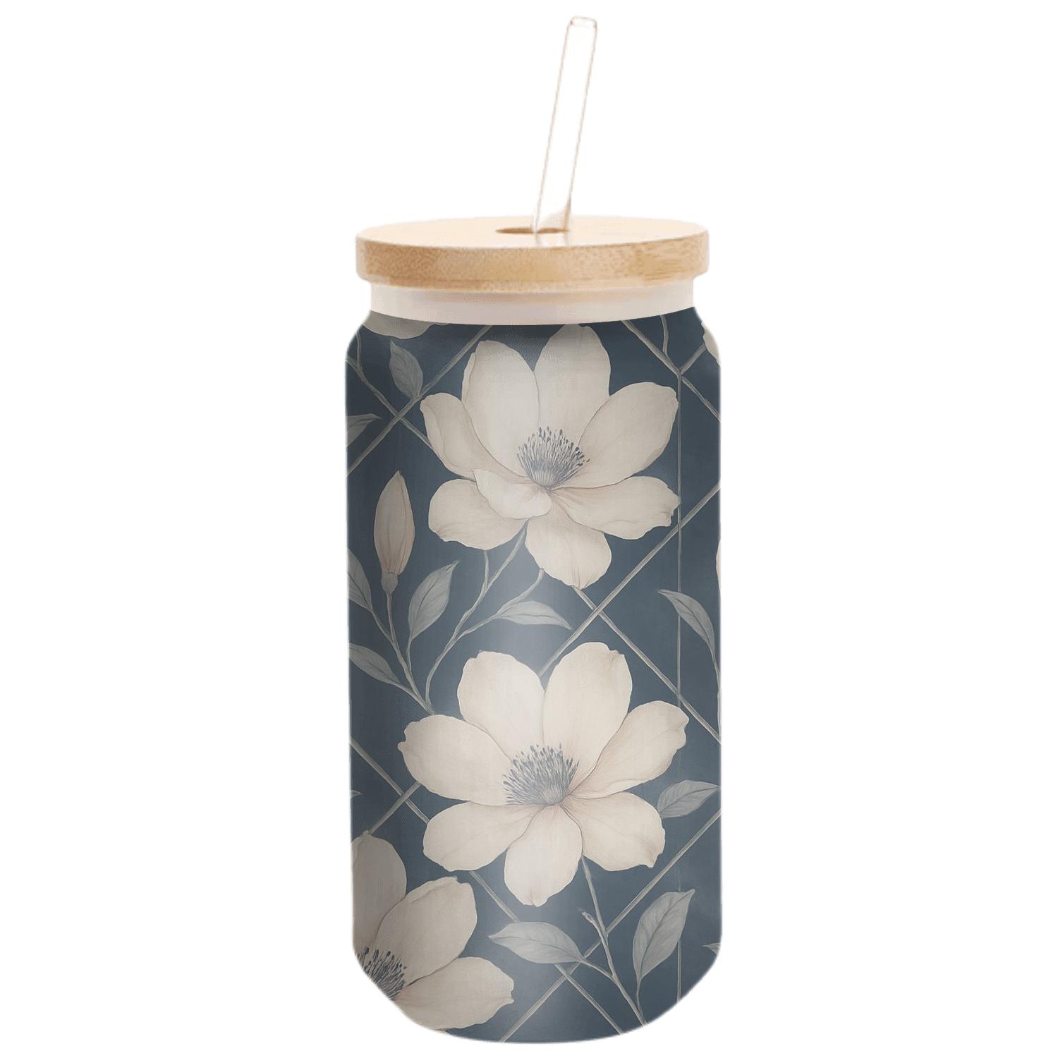 Moonlit Magnolia Lattice artisan blown glass drinkware