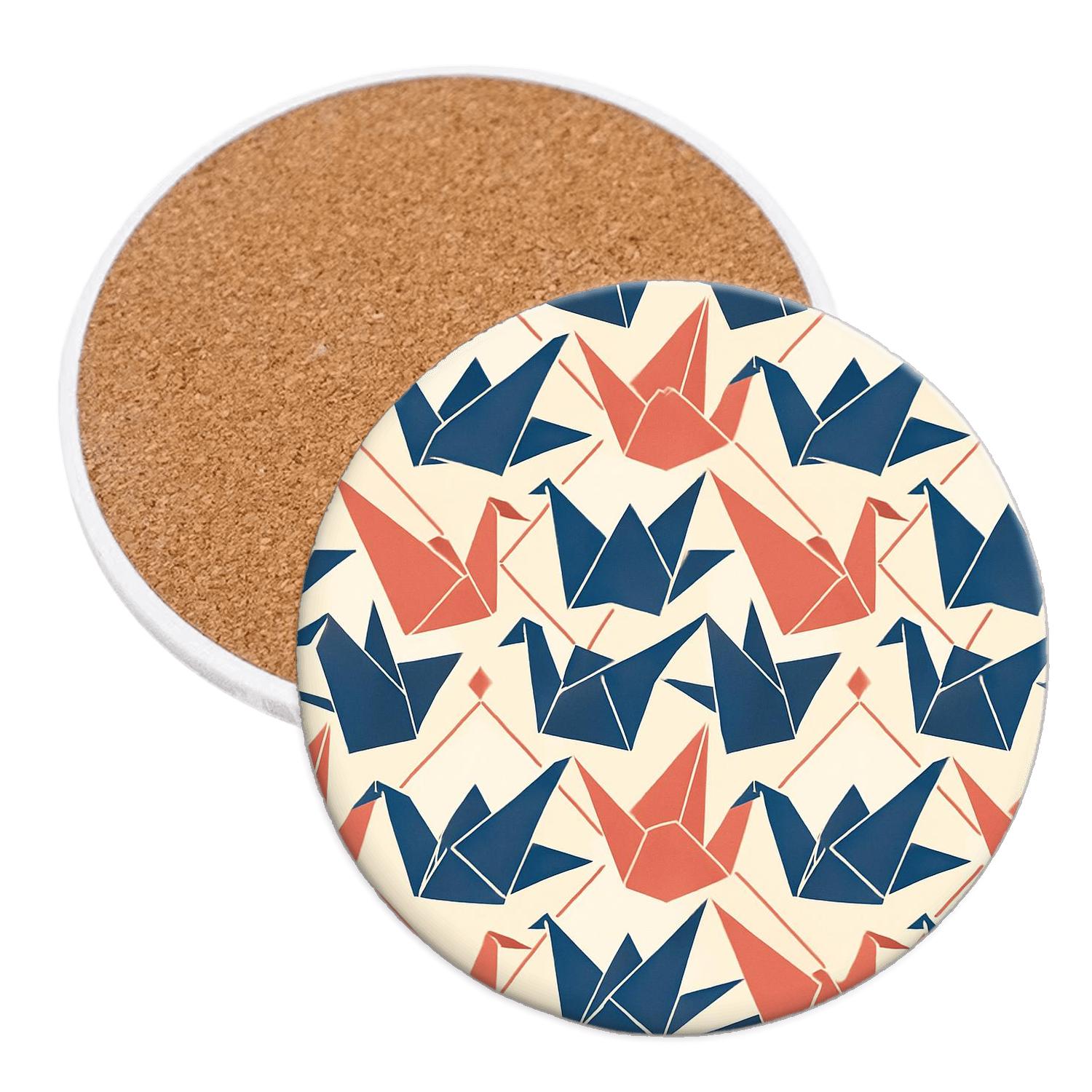 Origami Crane Lattice In Coral And Indigo coasters for home decor