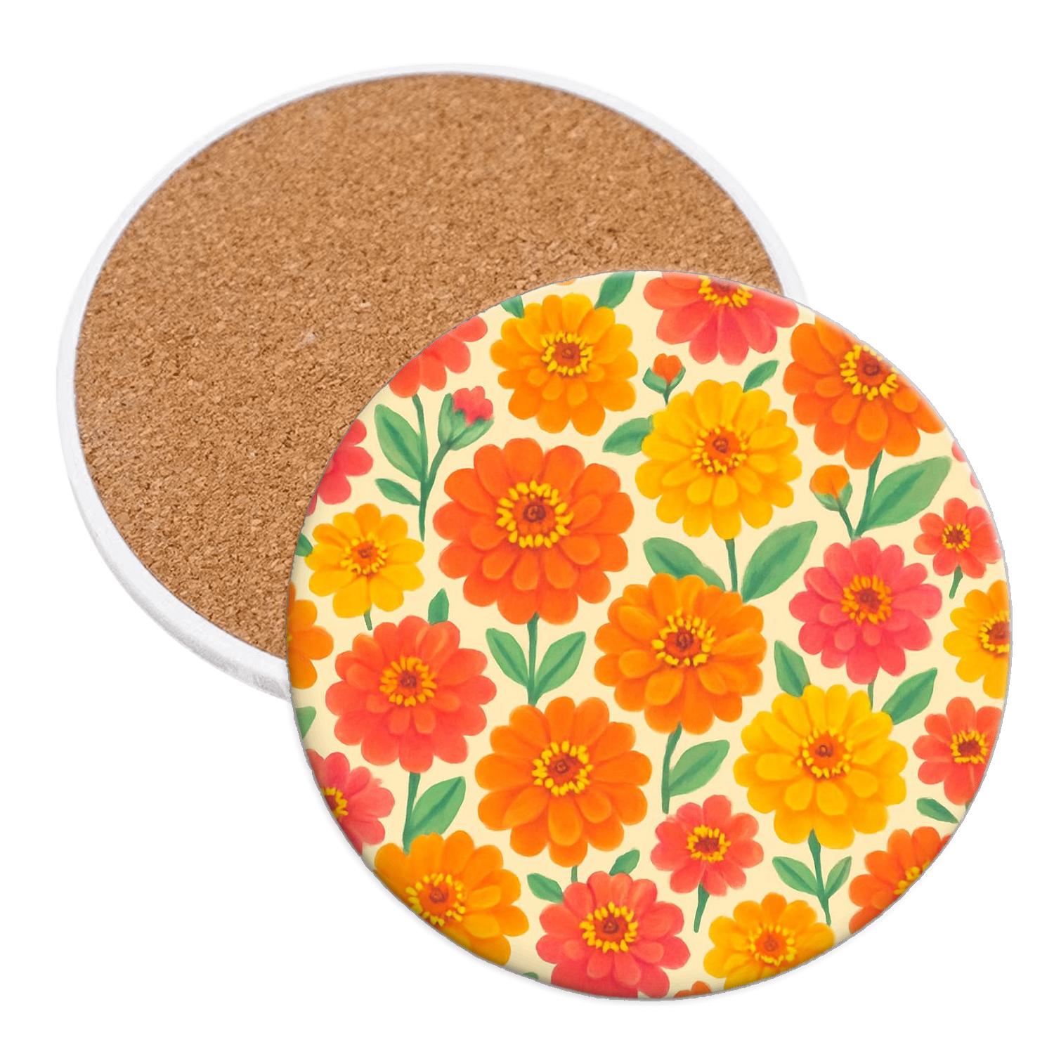 Solar Zinnia Confetti Meadow elegant tabletop coasters