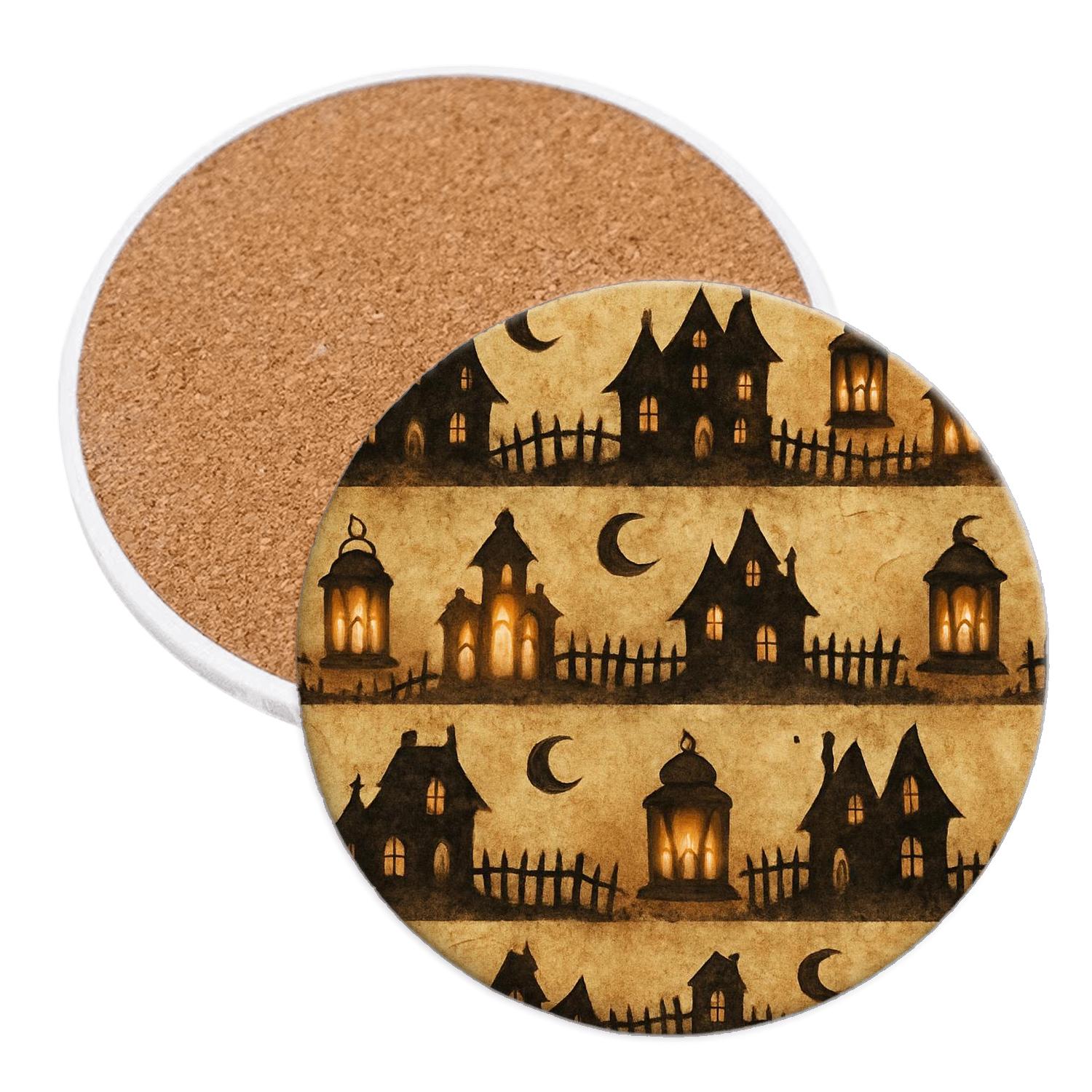 Sepia Parchment Haunted Horizon Bands elegant tabletop coasters