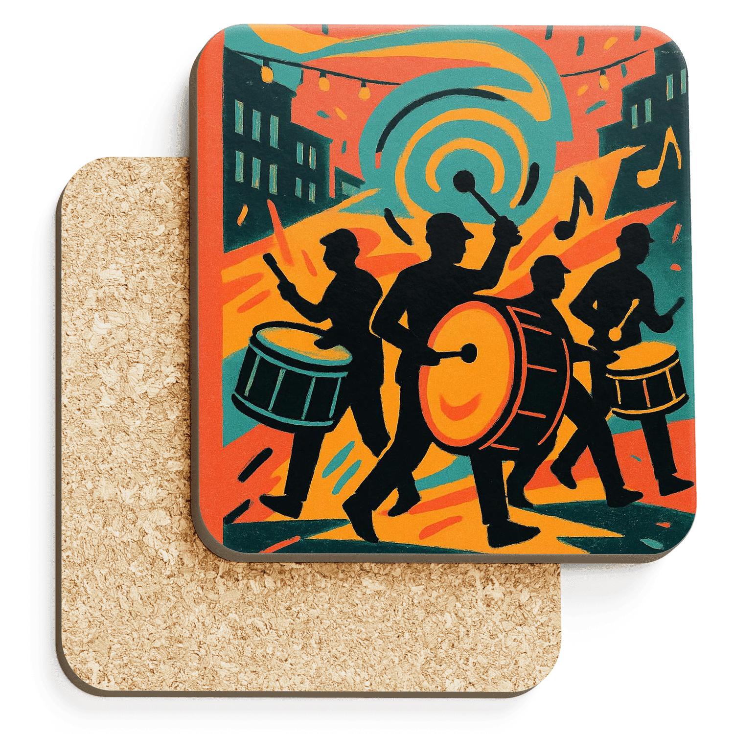 Street Festival Drumline Neon Collage wooden table coasters