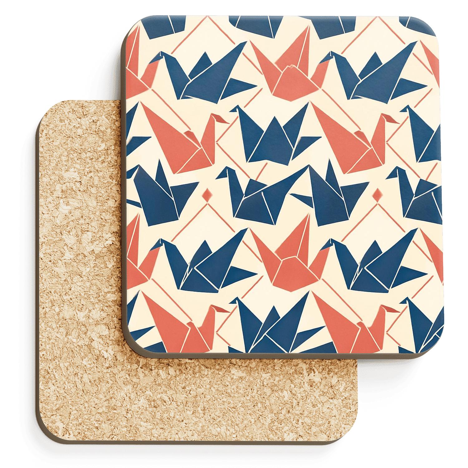 Origami Crane Lattice In Coral And Indigo custom engraved coasters