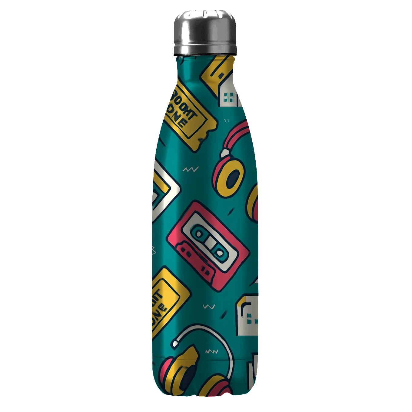 Cassette Commute Pattern water bottles with lids