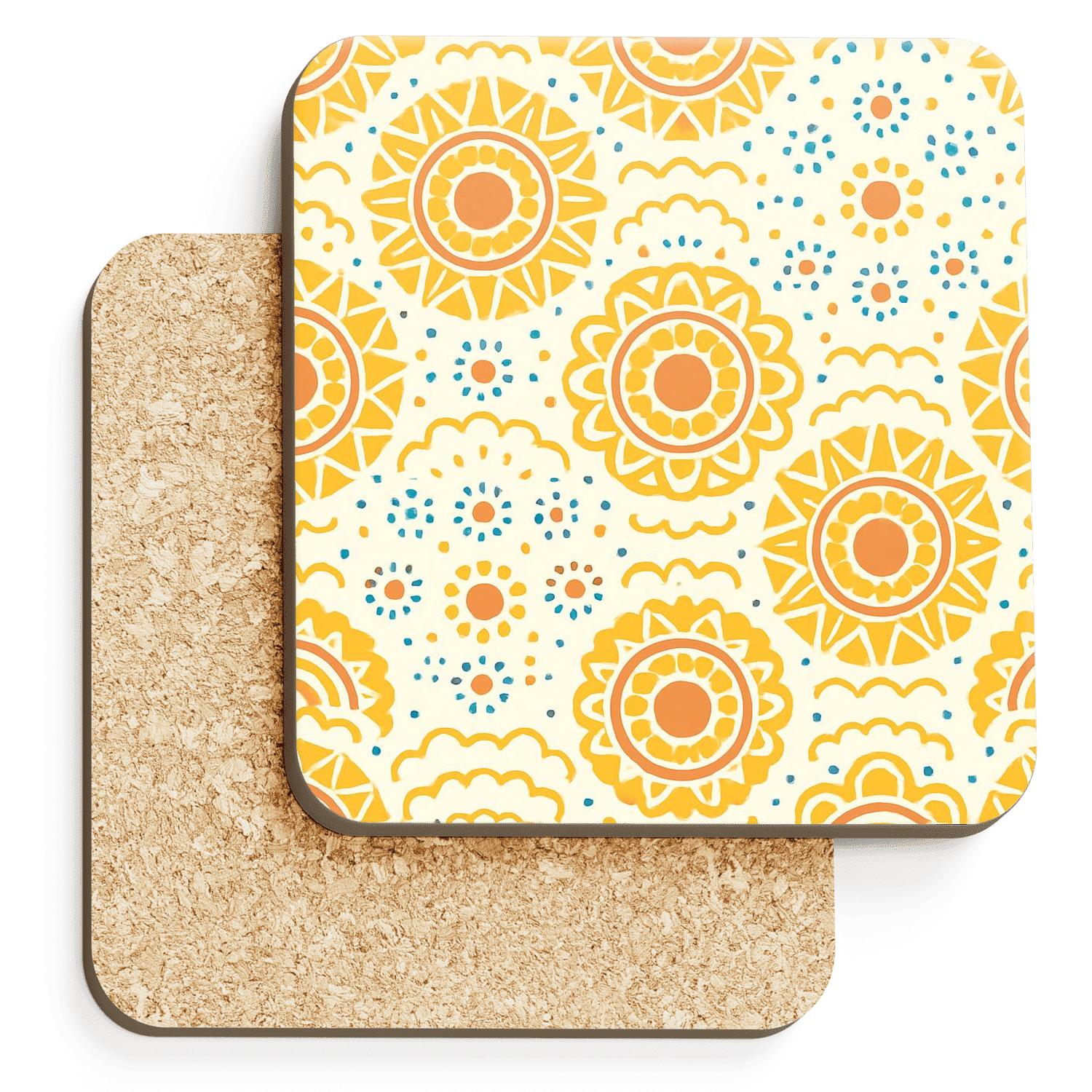 Citrus Sunburst Tessellation With Dot Mandalas stone coaster collections