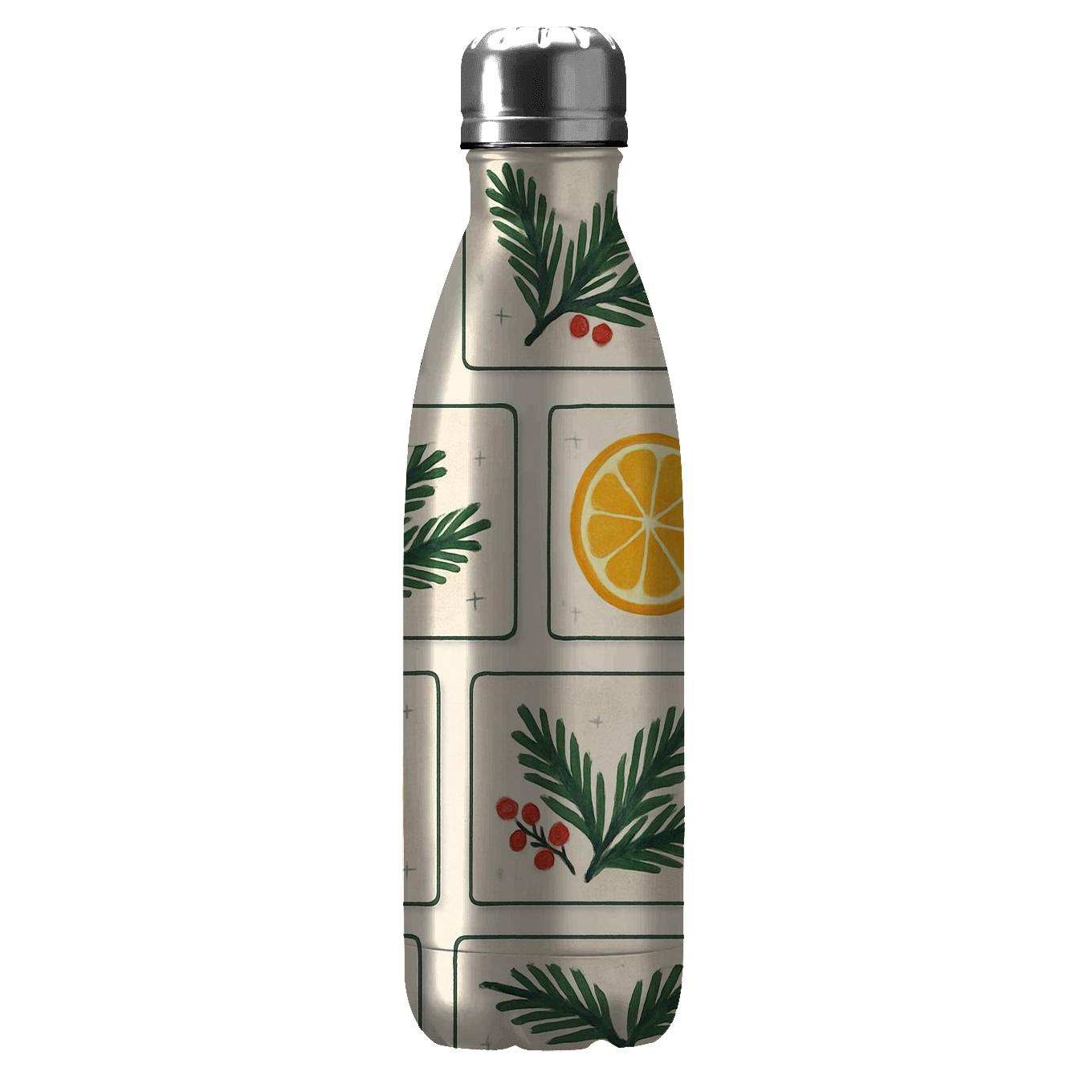 Winter Citrus And Evergreen Postcard Pattern personalized water bottles