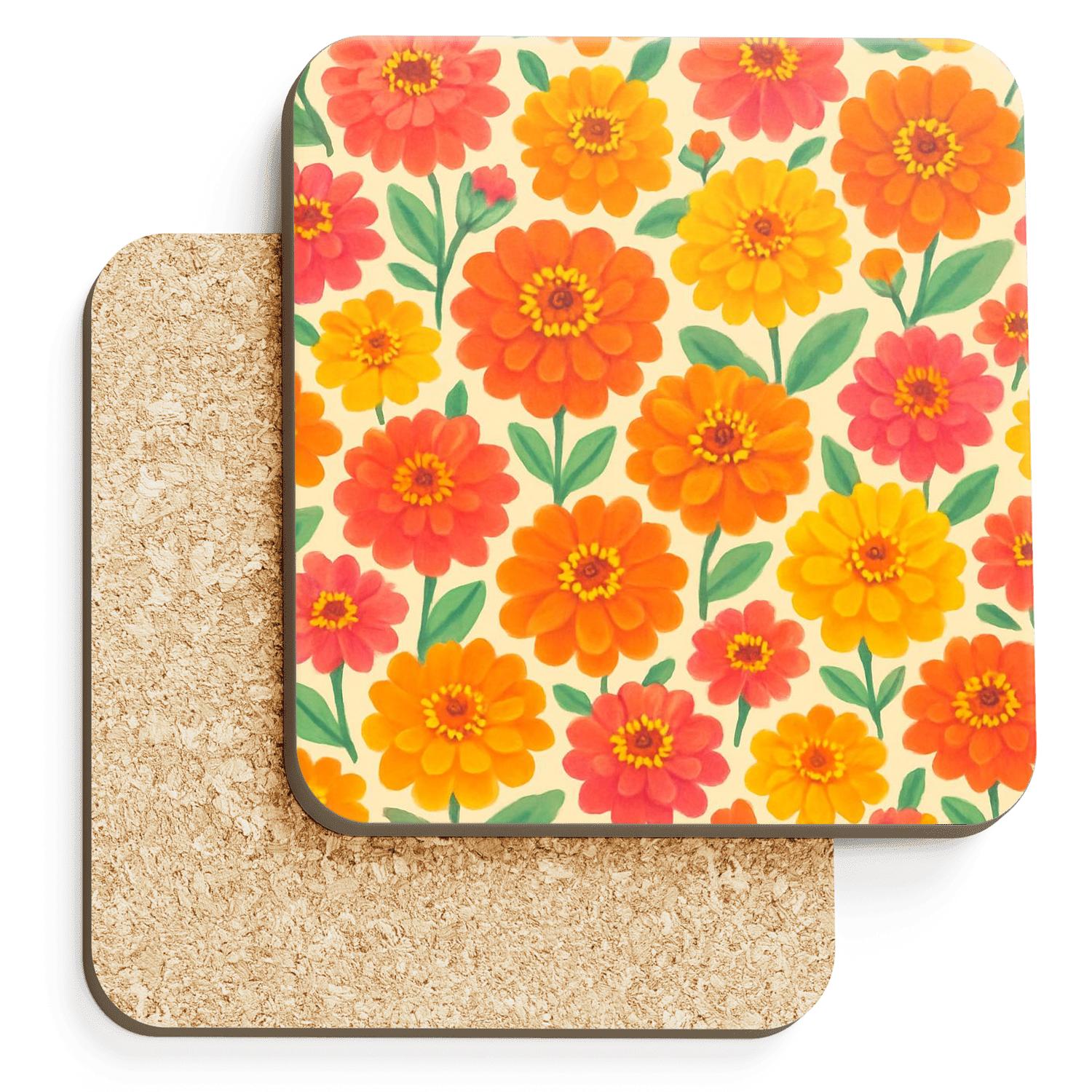 Solar Zinnia Confetti Meadow wooden table coasters