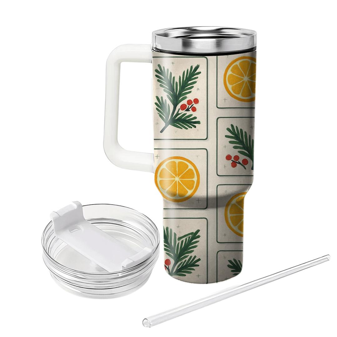 Winter Citrus And Evergreen Postcard Pattern unique tumblers
