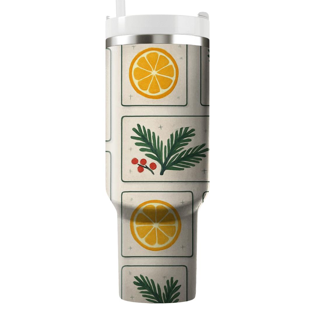 Winter Citrus And Evergreen Postcard Pattern unique tumblers