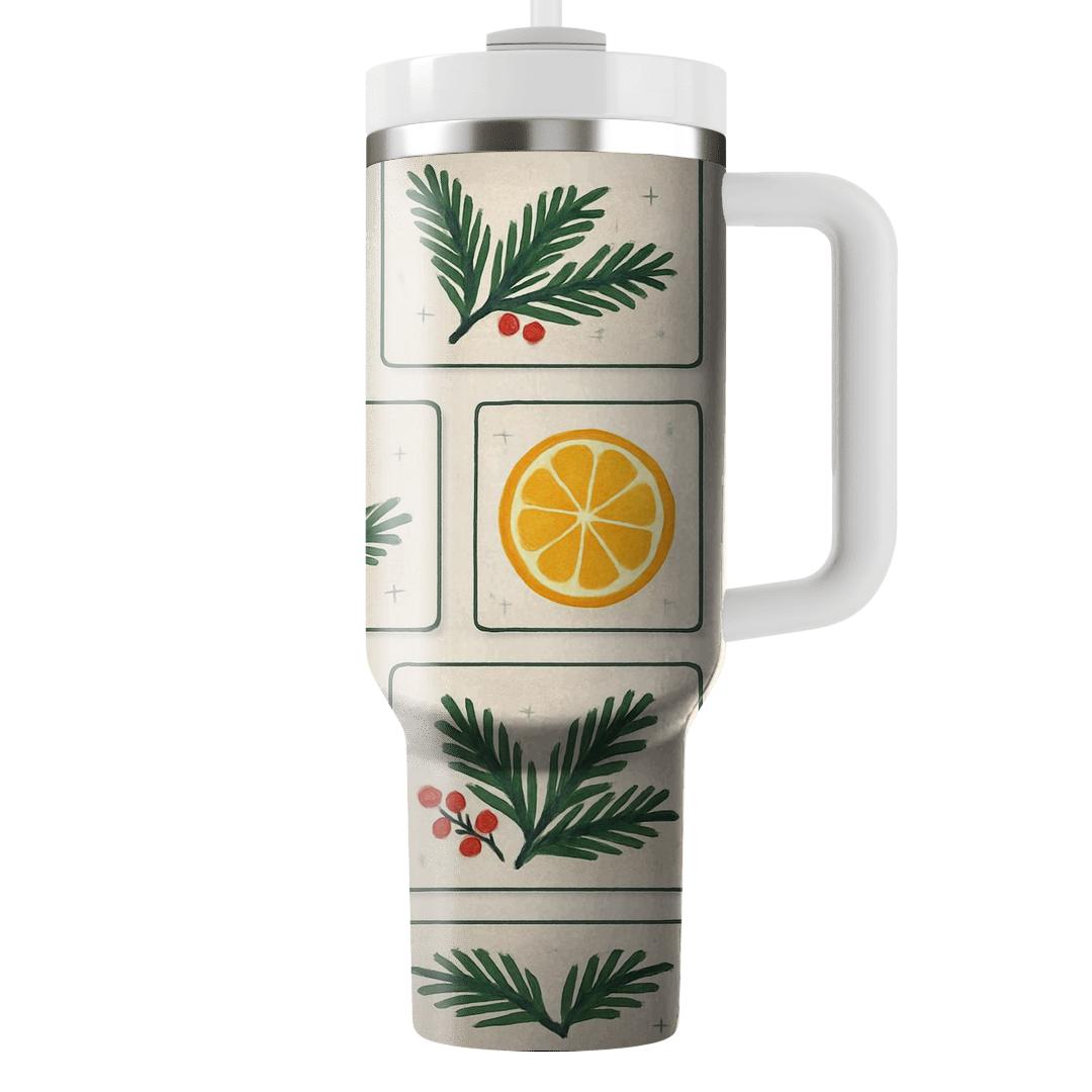 Winter Citrus And Evergreen Postcard Pattern unique tumblers