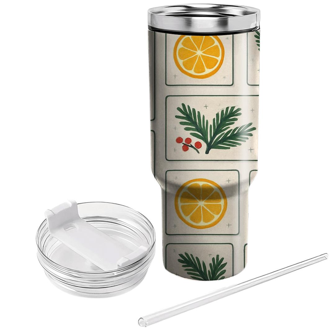 Winter Citrus And Evergreen Postcard Pattern unique tumblers