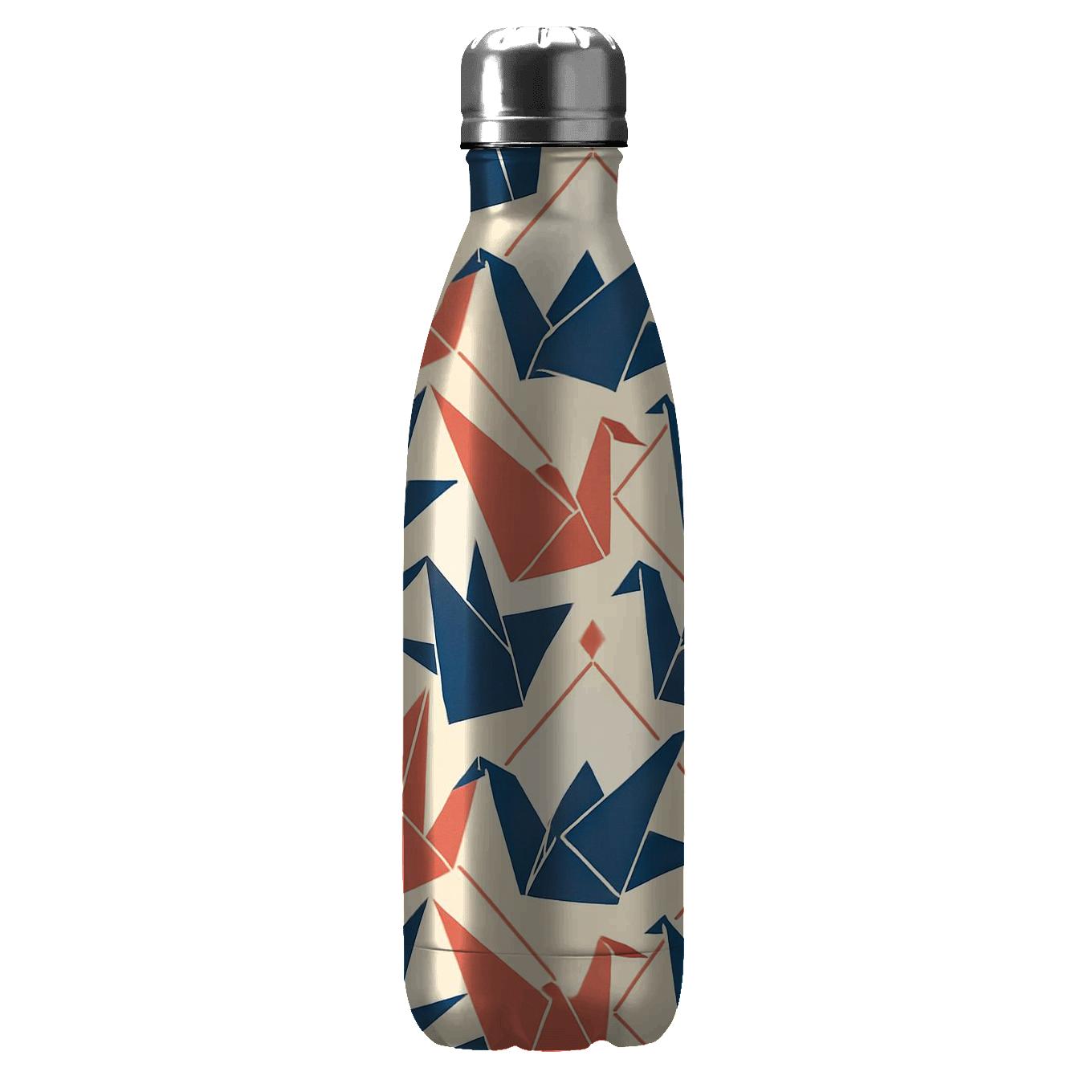 Origami Crane Lattice In Coral And Indigo travel water bottles