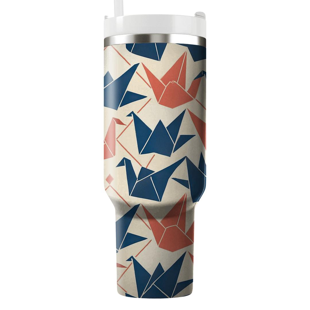 Origami Crane Lattice In Coral And Indigo personalized tumblers