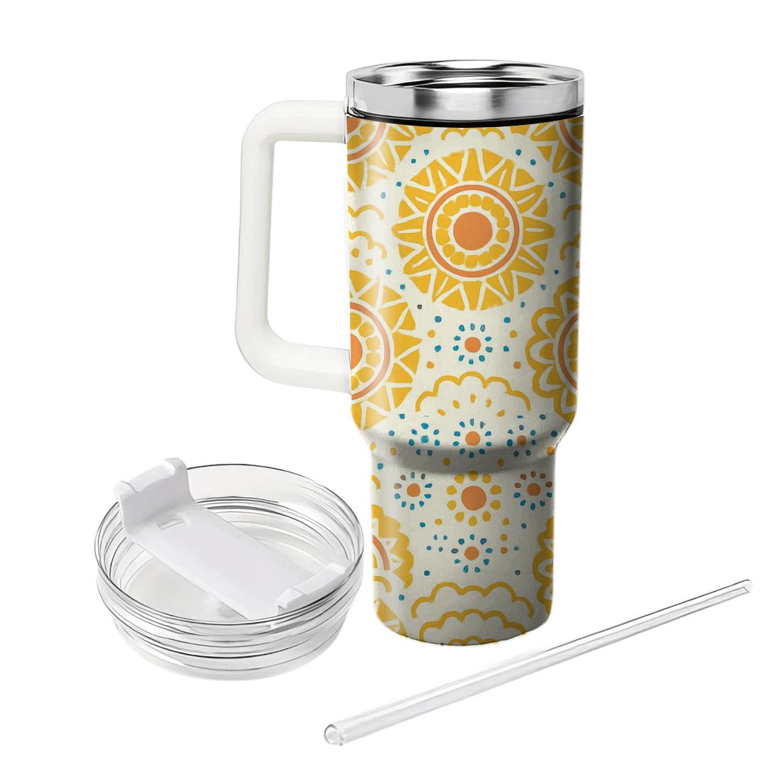 Citrus Sunburst Tessellation With Dot Mandalas personalized tumblers