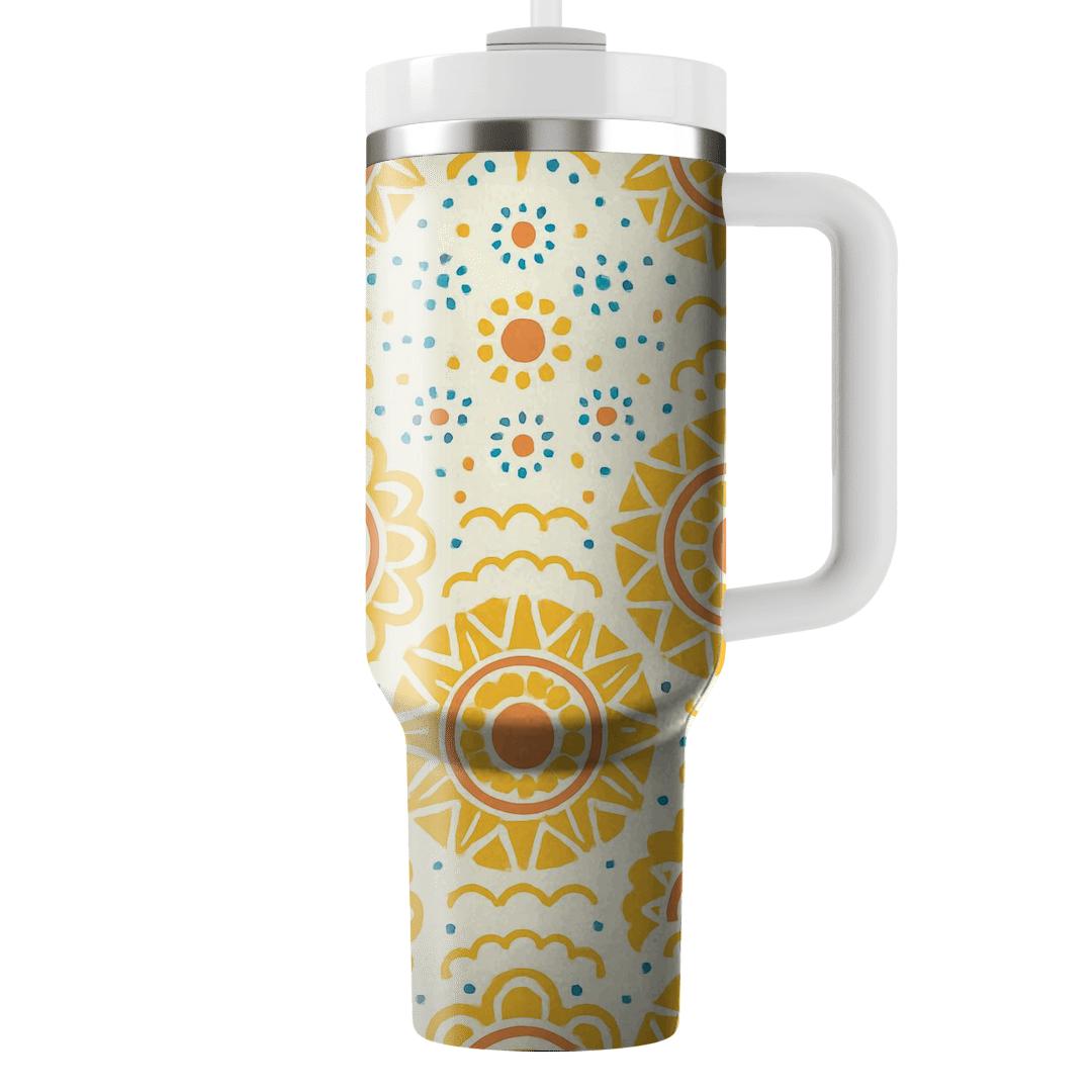 Citrus Sunburst Tessellation With Dot Mandalas personalized tumblers