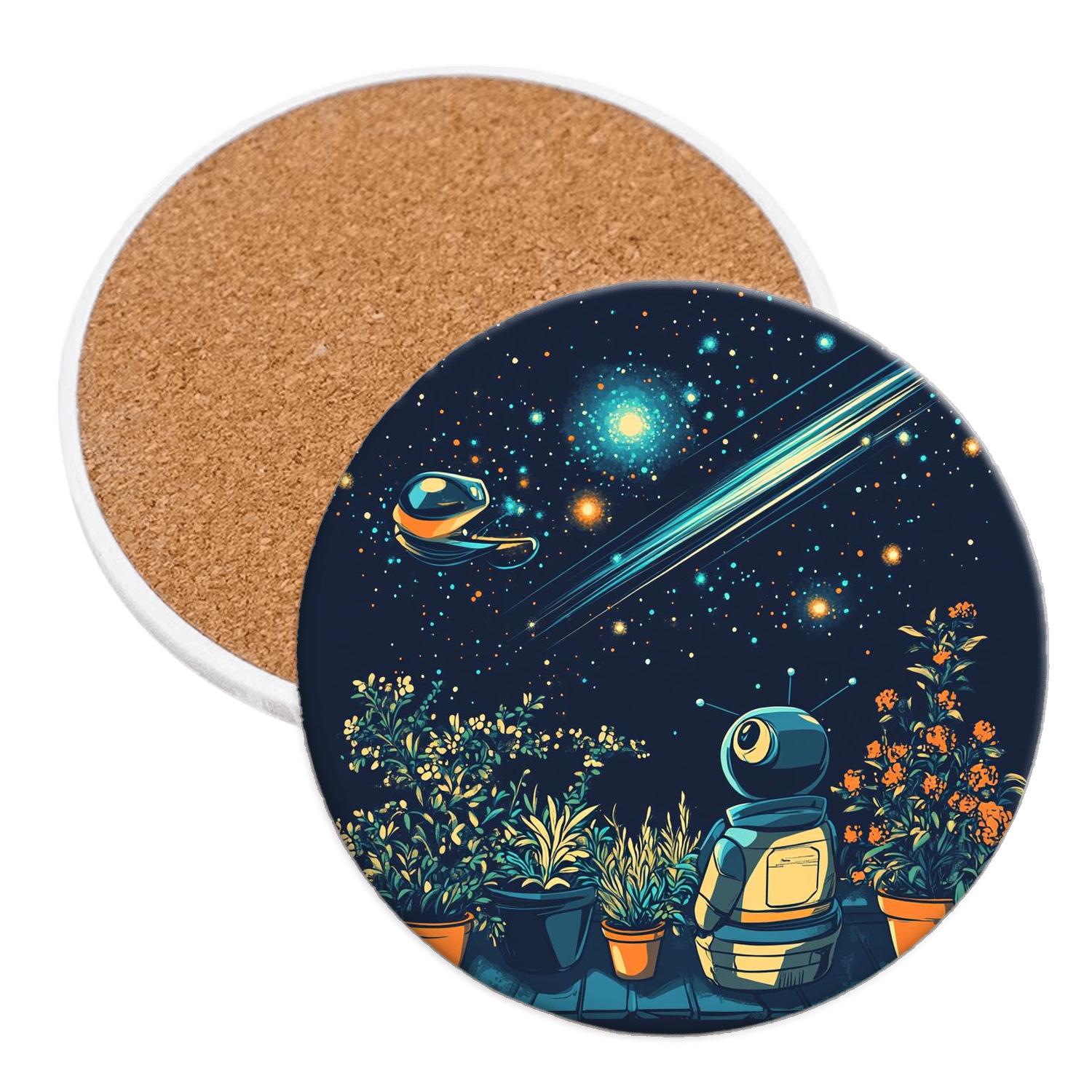 Wall E And EVE Meteor Shower Garden Watch cork coaster sets