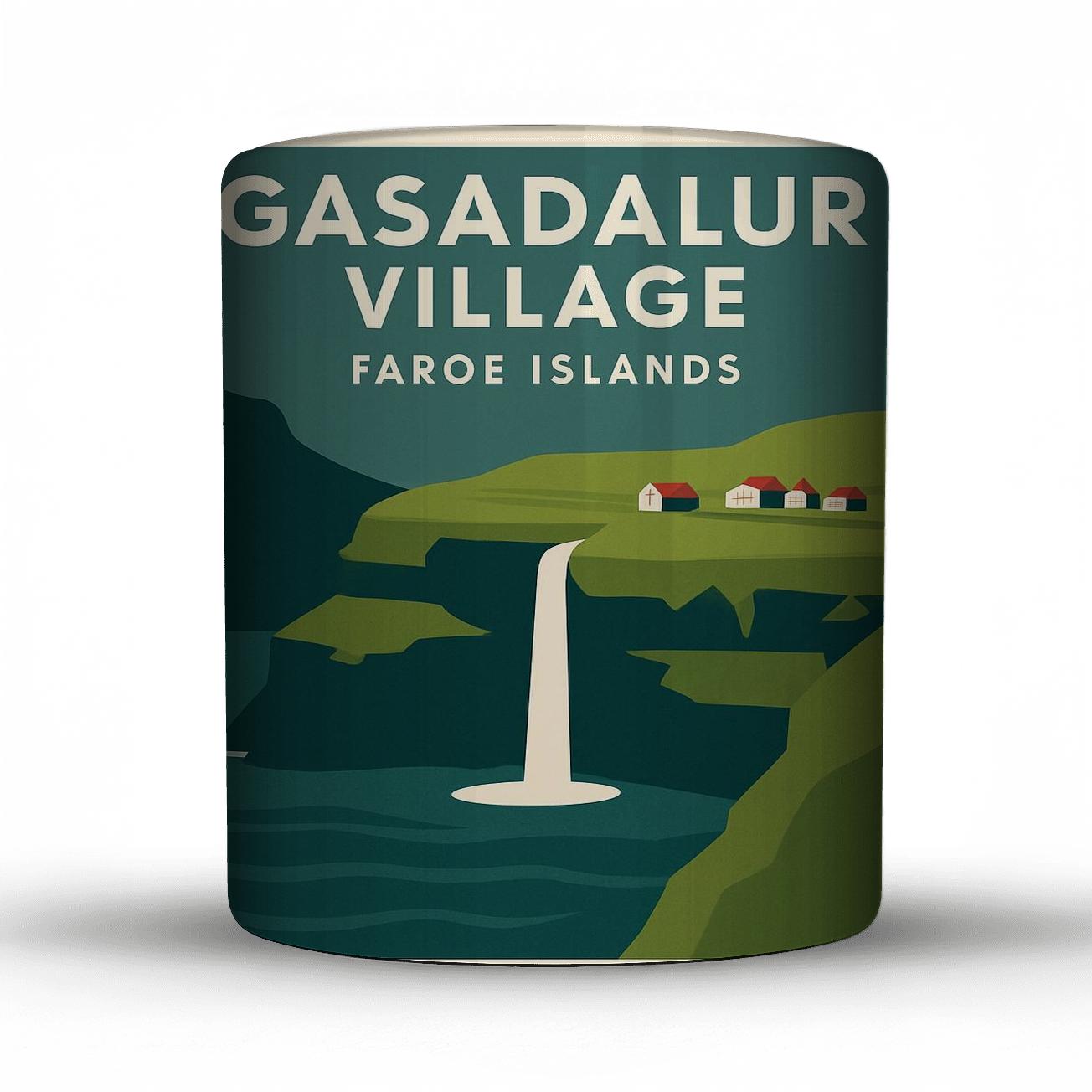 Gasadalur Village And Mulafossur Waterfall Faroe Islands personalized mugs